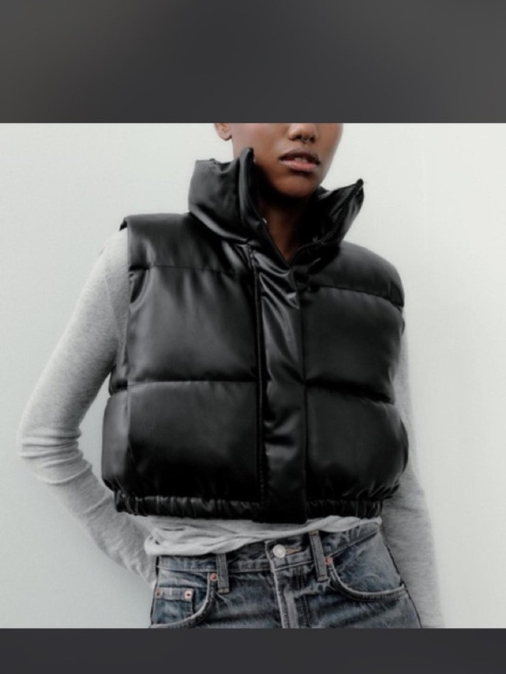 Zara Black Cropped Puffer Vest - Picture 1 of 6